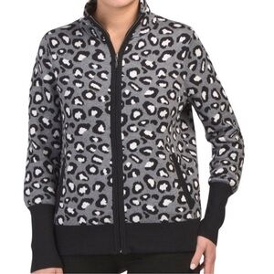 Rachel Zoe Animal Print Cardigan Sweater‎ Women's Small Full Zip Gray Black